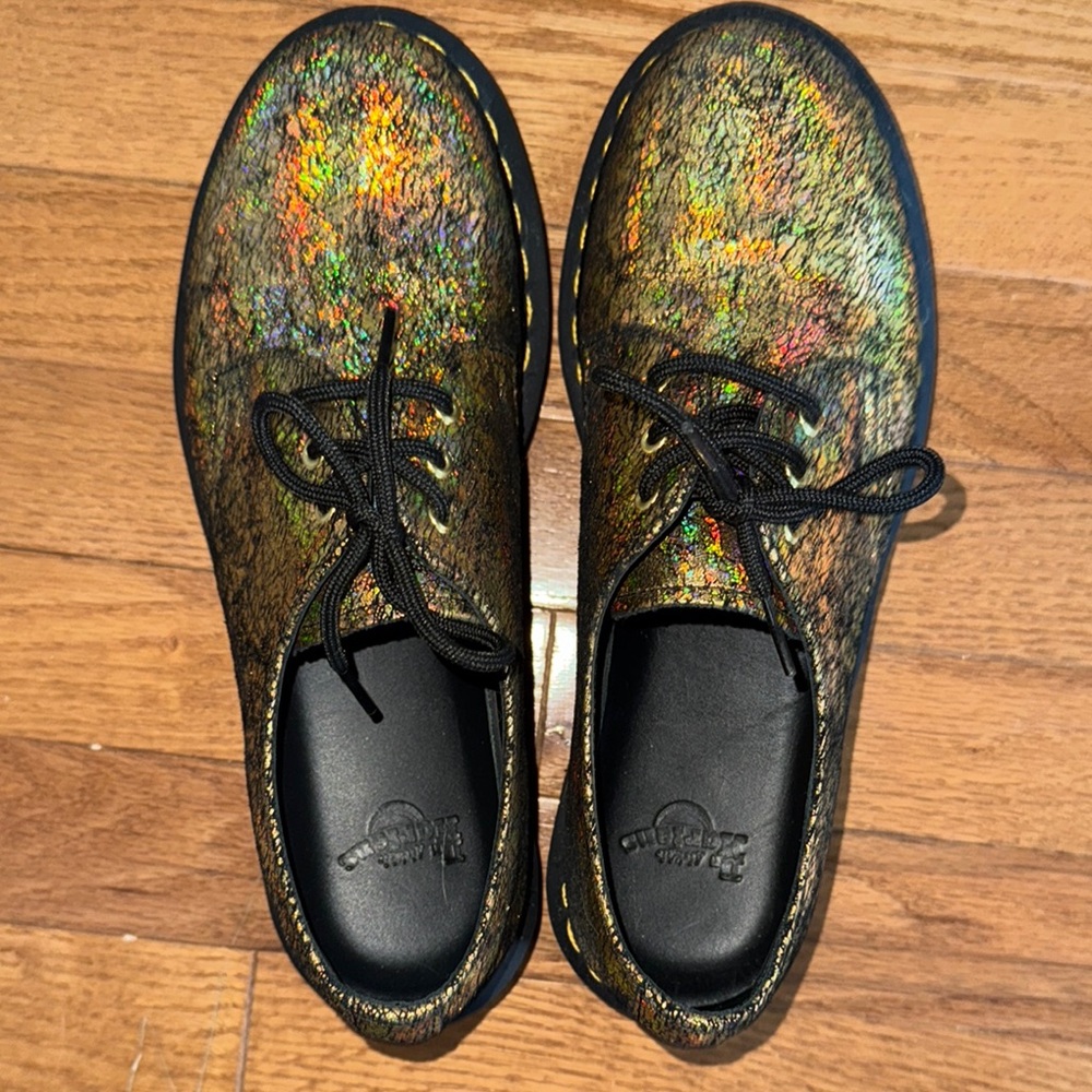 Dr. Martens 1461 Gold Iridescent Crackle Leather Lace-Up Oxford